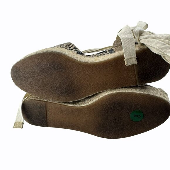 Via Spiga Snakeskin‎ Espadrille Wedge Sandals Womens Size 8 Beige & Black Canvas - Picture 7 of 7